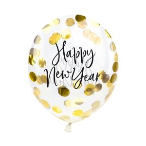 konfettiballong Happy New Year guld Partydeco