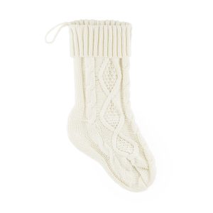 julstrumpa stickad vit Partydeco