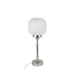 Bordslampa Eli från Strömshaga med frostad glaskupa och elegant fot i förnicklad metall.