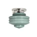 Badrumslampa Valter från Strömshaga med opalgrön, munblåst glaskupa och förnicklat takfäste. En tidlös taklampa med sekelskiftesinspirerad design, perfekt för badrum.