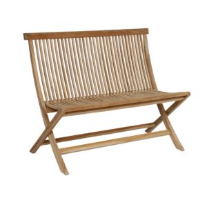 Turin 2-sitssoffa i teak från Brafab – en stilren och hopfällbar trädgårdssoffa med ribbad design, perfekt för uteplatsen eller balkongen.