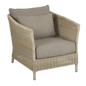 Fåtölj beige Brafab Aster i konstrotting med mjuka dynor i olefintyg