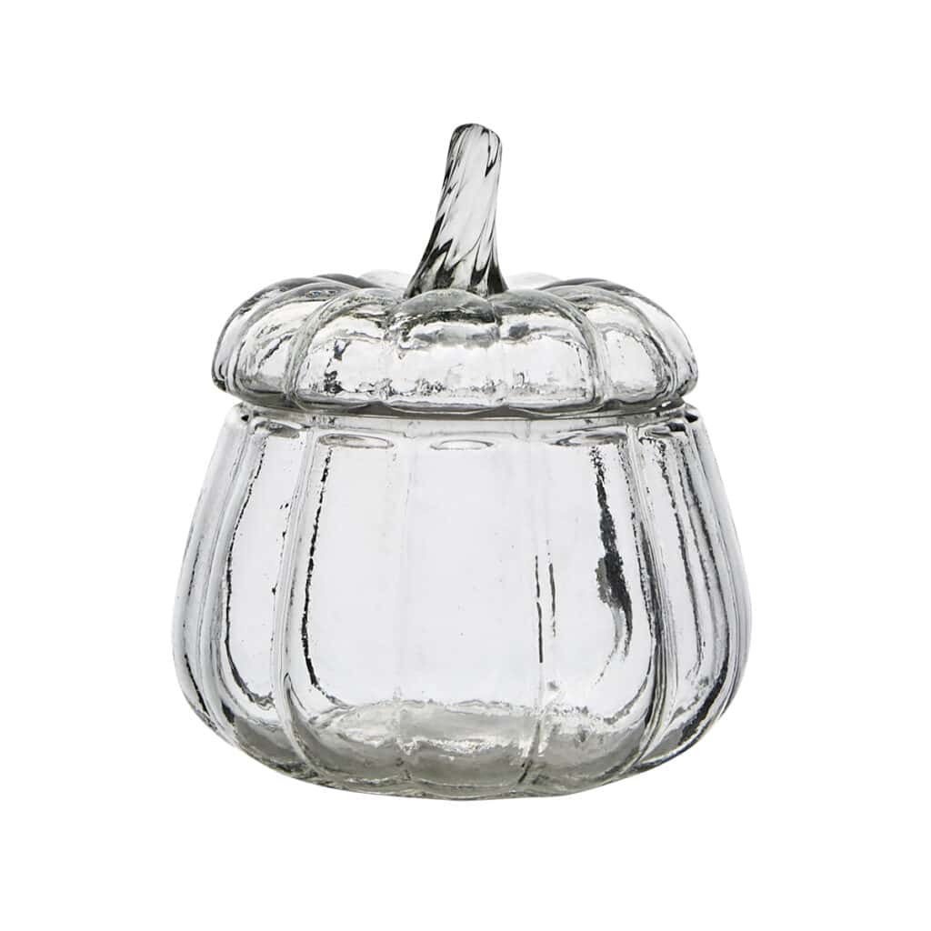 Liten glas­skål med lock i form av pumpa – PUMPKIN från Affari of Sweden.