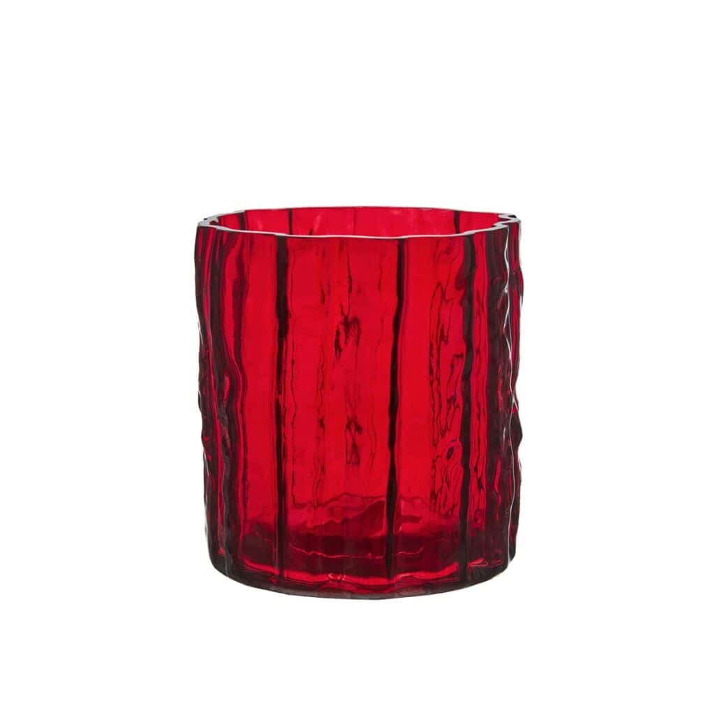 Röd glaslykta i strukturerat glas, Valdir 10×10 cm.