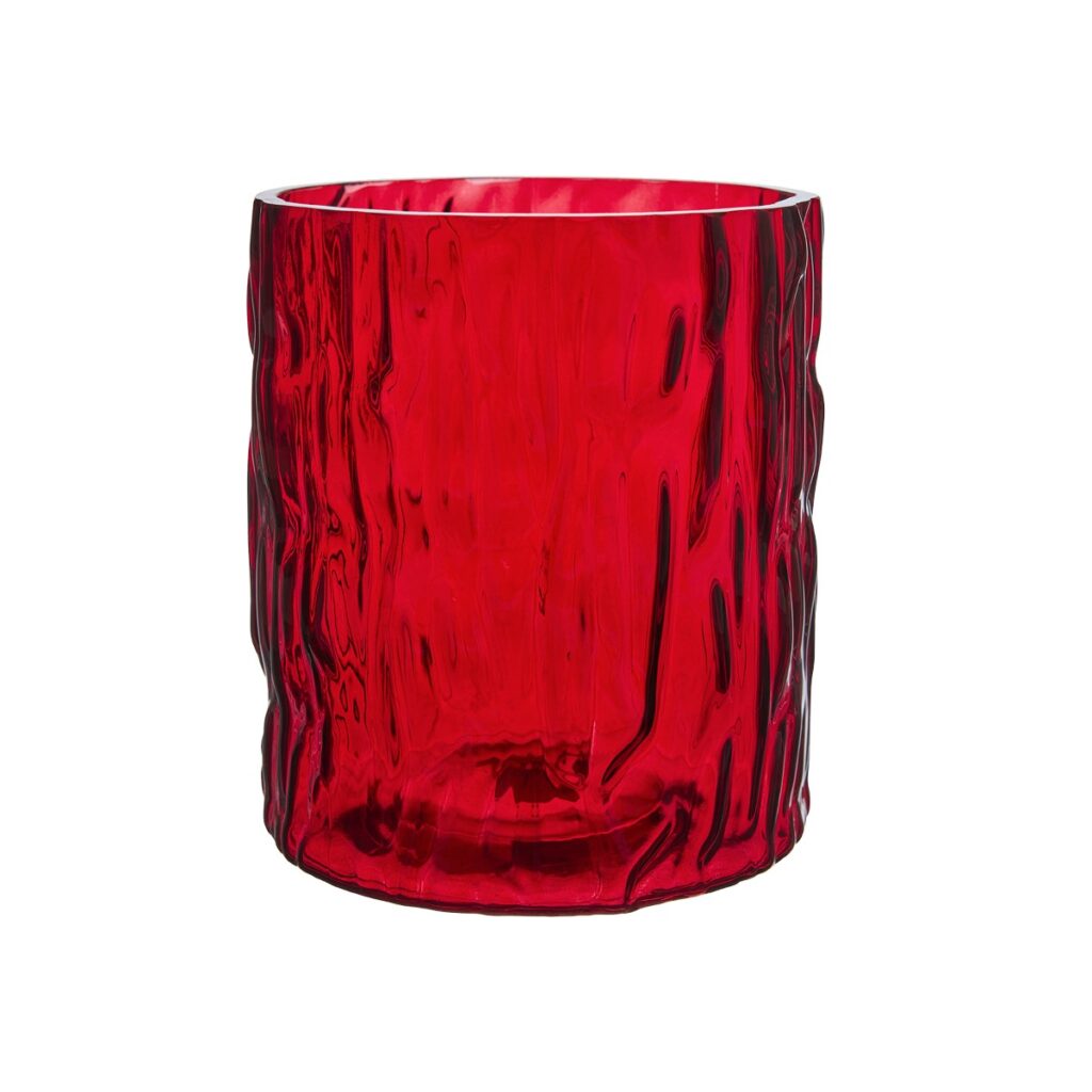 Röd glaslykta i strukturerat glas från serien Valdir.