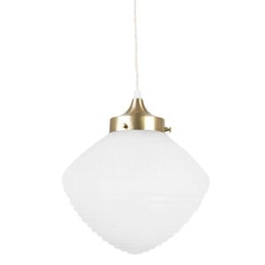 Taklampa Alfred i mässing med tvinnad sladd och frostat glas Ø24 x H30 cm