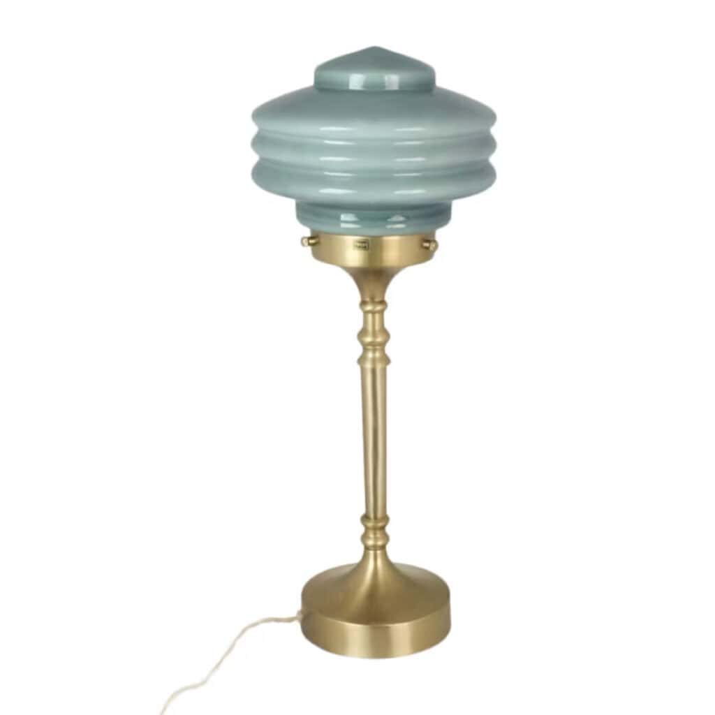 Bordslampa Valter i mässing med kupa i grönt opalglas