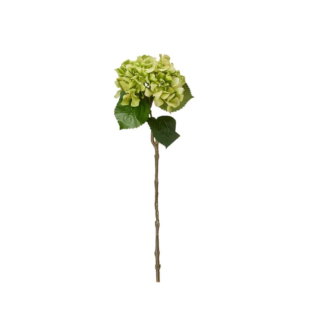 Grön konstgjord hortensia med fylligt blomhuvud och 60 cm lång stjälk