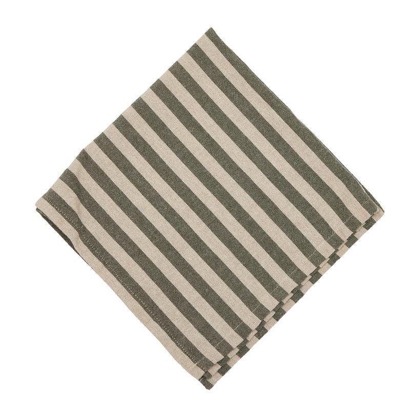 Svea randig tygservett i grönt och beige från Fondaco, 45x45 cm, vikt på vit bakgrund.